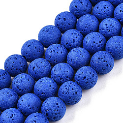 Synthetic Lava Rock Beads Strands, Dyed, Round, Medium Blue, 8~8.5mm, Hole: 1.8mm, about 47pcs/strand, 14.96 inch(38cm)(G-S247-8mm-14-1)