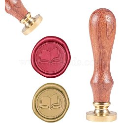 DIY Scrapbook, Brass Wax Seal Stamp and Wood Handle Sets, Book, Golden, 8.9x2.5cm, Stamps: 25x14.5mm(AJEW-WH0100-044)