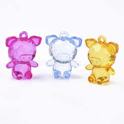 Transparent Acrylic Pendants, Faceted, Cartoon Piggy Charms, Mixed Color, 41.5x32x23mm, Hole: 3mm, about 45pcs/500g(TACR-S149-13)