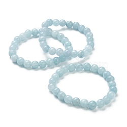 Dyed Natural Jade Beaded Stretch Bracelets, Imitation Aquamarine, Round, Beads: 8~8.5mm, Inner Diameter: 2-1/8 inch(5.5cm)(BJEW-A117-C-13)