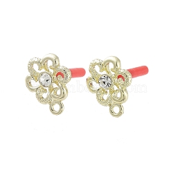 Rack Plating Golden Alloy with Rhinestone Stud Earring Findings, with Loops and 304 Stainless Steel Pins, Cadmium Free & Nickel Free & Lead Free, Flower, 16.5x13mm, Hole: 1.6mm, Pin: 0.7x9.5mm.(EJEW-B036-02G-04)