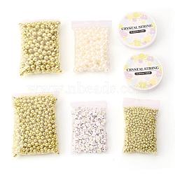 1800Pcs Acrylic & ABS Plastic Imitation Pearl Beads, with 2 Roll Elastic Crystal Thread, for DIY Letters Style Stretch Bracelets Making Kits, Golden, 4mm/6mm/8mm, 7x4mm(DIY-YW0001-97)