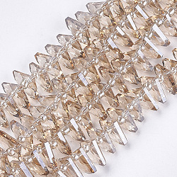 Electroplate Glass Beads Strands, Faceted, Fan, BurlyWood, 8~8.5x10.5x3.5mm, Hole: 1mm, about 100pcs/strand, 19.6 inch(EGLA-S176-05A-B02)