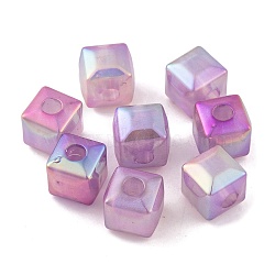 UV Plating Rainbow Iridescent Acrylic Beads, Faceted Cube, Orchid, 11.5x12.5x12.5mm, Hole: 4.3mm(PACR-C009-03E)