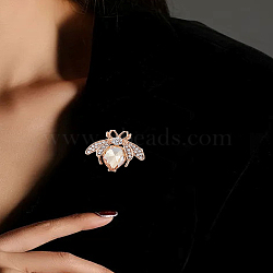 1Pc Bees Alloy Rhinestone Brooches for Backpack Clothes, Light Gold, 23x25mm(JEWB-LP0010-09)