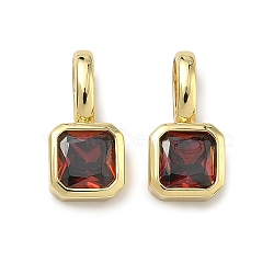 Brass Micro Pave Cubic Zirconia Charms, Square Charms, Cadmium Free & Lead Free, Long-Lasting Plated, Rack Plating, Golden, Dark Red, 15x7.5x3.5mm, Hole: 6x4mm(KK-G555-21G-07)
