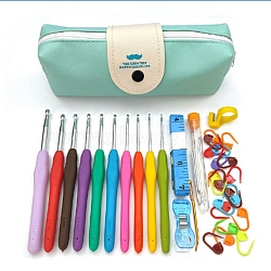 DIY Knitting Tool Kits, Including Crochet Hook & Needle, Stitch Marker, Clamp, Finger Holder, Tape Measure, Zipper Storage Bag, Pale Turquoise, Package Size: 210x100x30mm(WG13310-04)