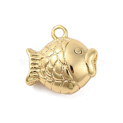 Brass Pendants, Gold Fish Charms, Real 18K Gold Plated, 9.5x9.5x5mm, Hole: 1mm(KK-P289-02G)