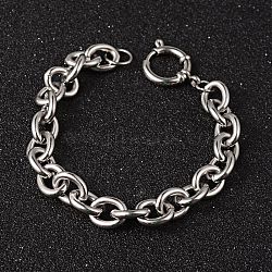 Tarnish Resistant 304 Stainless Steel Cable Chain Bracelets, with Spring Ring Clasps, Stainless Steel Color, 8-1/4 inch(210mm), 11mm(BJEW-H477-03)