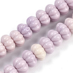 Synthetic Shell Dyed Carved Beads Strands, Pumpkin Beads, Lilac, 10x6.5mm, Hole: 1mm, about 50pcs/strand, 12.40''(31.5cm)(SHEL-K007-10)