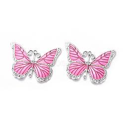 Alloy Enamel Big Pendants, Butterfly, Antique Silver, Flamingo, 64x86x3mm, Hole: 3.5mm and 2.5mm(ENAM-L029-07I)