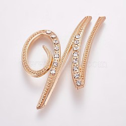 Alloy Brooches, with Rhinestone, Letter, Letter.W, Golden, 56x47x3mm, Pin: 1mm(JEWB-WH0005-01W-G)