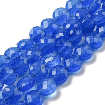 Natural Blue Agate Beads Strands, Dyed & Heated, Checkerboard Facet (Faceted Coins), Flat Round, 8x5mm, Hole: 0.8mm, about 49pcs/strand, 15.55''(39.5cm)