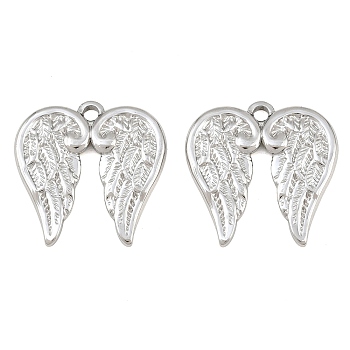 304 Stainless Steel Pendants, Wing Charms, Stainless Steel Color, 23x23x2mm, Hole: 2.2mm