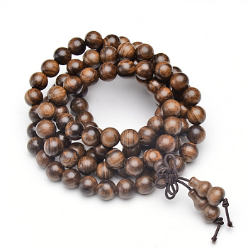 5-Loop Wrap Style Buddhist Jewelry, Black Bulinga Keva Mala Bead Bracelets/Necklaces, Round, Coffee, 33-7/8 inch(86cm)