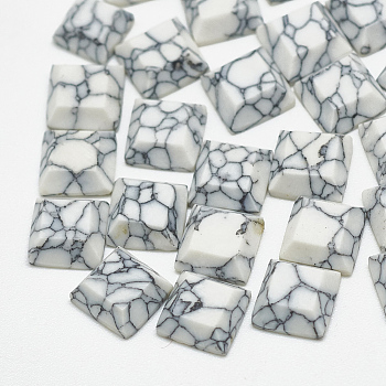 Synthetic Turquoise Cabochons, Square, White, 8x8x4.5mm