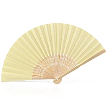 Bamboo with Paper Blank Folding Fan, DIY Bamboo Fan, for Party Wedding Dancing Decoration, Lemon Chiffon, 210mm