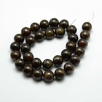 Round Natural Bronzite Beads Strands, Coffee, 10mm, Hole: 1mm, about 39pcs/strand, 15.3 inch