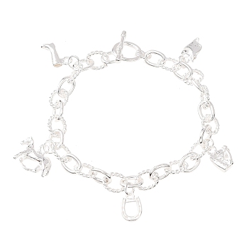 Horse Theme Brass Charm Bracelets For Women, with Toggle Clasps, Silver Color Plated, 7-7/8 inch(20cm)
