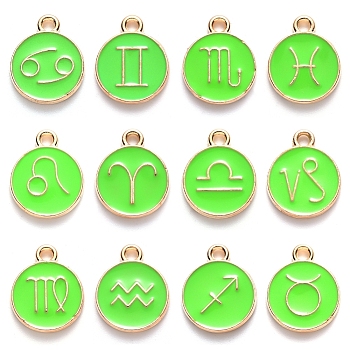 Alloy Enamel Pendants, Flat Round with Constellation, Pale Green, 22x18x2mm, Hole: 1.5mm, about 12pcs/set