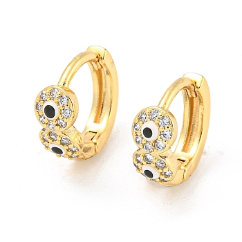 Evil Eye Real 18K Gold Plated Brass Hoop Earrings, with Enamel and Clear Cubic Zirconia, White, 10.5x4.5mm