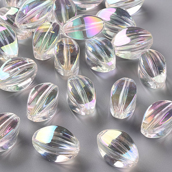 Transparent Acrylic Beads, AB Color Plated, Oval, Clear AB, 19x10.5x10.5mm, Hole: 2mm