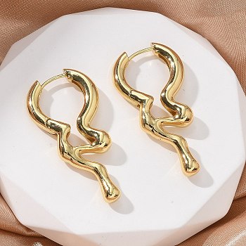 Rack Plating Brass Melting Drop Hoop Earrings for Women, Lead Free & Cadmium Free, Long-Lasting Plated, Real 18K Gold Plated, 38x18x4mm