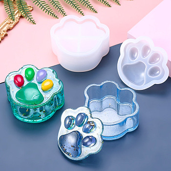 DIY Silicone Paw Print Storage Box Molds, Resin Casting Molds, for UV Resin, Epoxy Resin Craft Making, White, 82x92~94x13~43mm
