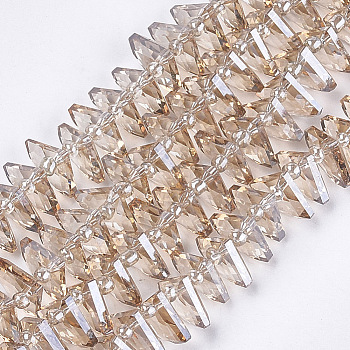 Electroplate Glass Beads Strands, Faceted, Fan, BurlyWood, 8~8.5x10.5x3.5mm, Hole: 1mm, about 100pcs/strand, 19.6 inch
