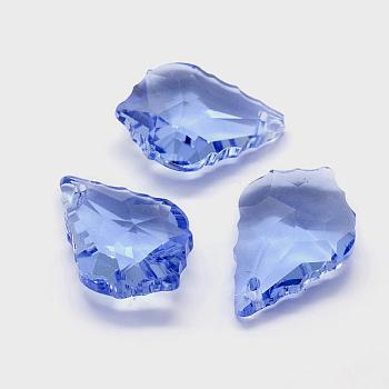 Faceted Glass Pendants, Leaf, Light Blue, 22x15.5x8.5mm, Hole: 1mm