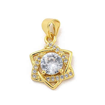 Rack Plating Brass Micro Pave Cubic Zirconia Pendants, Cadmium Free & Lead Free, Long-Lasting Plated, Real 18K Gold Plated, Star of David, 15.5x11.5x4mm, Hole: 3x5mm