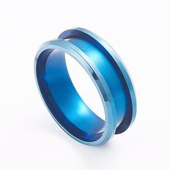 201 Stainless Steel Grooved Finger Ring Settings, Ring Core Blank, for Inlay Ring Jewelry Making, Blue, Size 8, Inner Diameter: 18mm