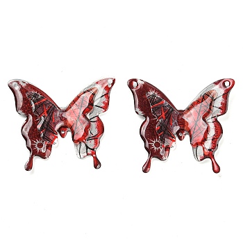 Resin Big Pendants, 3D Butterfly Charms, FireBrick, 52x57x6mm, Hole: 2.4mm