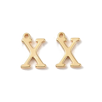 Brass Pendants, Real 18K Gold Plated, Letter X, 9.5x6.5x1.3mm, Hole: 0.8mm