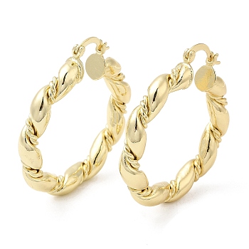 Brass Twist Rope Hoop Earrings, Real 16K Gold Plated, 39~40x35~35.5x5.5mm