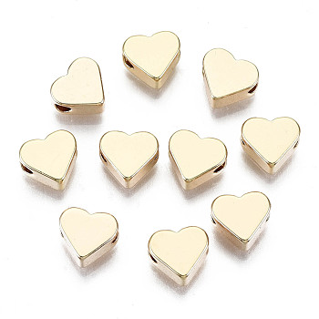 Brass Beads, Nickel Free, Real 18K Gold Plated, Heart, Golden, 6x7x3mm, Hole: 1mm