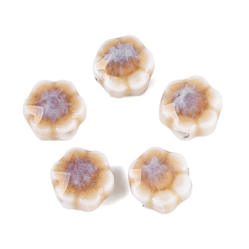 Vintage Handmade Porcelain Beads, Fancy Antique Glazed Porcelain, Flower, Tan, 9~10x9~10x4.5~6mm, Hole: 1.8~2.2mm
