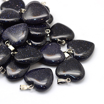 Heart Synthetic Blue Goldstone Pendants, with Platinum Tone Brass Findings, 20~22x20~21x5~8mm, Hole: 2x7mm