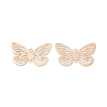Brass Filigree Pendants, Butterfly Charm, Light Gold, 15.5x24x0.3mm, Hole: 1.2mm