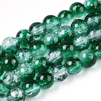 Baking Painted Crackle Glass Bead Strands, Round, Dark Green, 6mm, Hole: 1.3~1.6mm, about 133pcs/strand, 31.4 inch