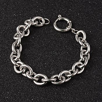 304 Stainless Steel Cable Chain Bracelets, with Spring Ring Clasps, Stainless Steel Color, 8-1/4 inch(210mm), 11mm