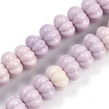 Synthetic Shell Dyed Carved Beads Strands, Pumpkin Beads, Lilac, 10x6.5mm, Hole: 1mm, about 50pcs/strand, 12.40''(31.5cm)