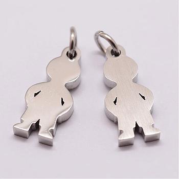 316 Surgical Stainless Steel Pendants, Boy Silhouette Pendants, Stainless Steel Color, 16x7x2mm, Hole: 3mm