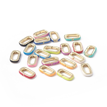 Brass Spring Gate Rings, with Enamel, Real 18K Gold Plated, Rectangle, Mixed Color, 18x10.5x3mm