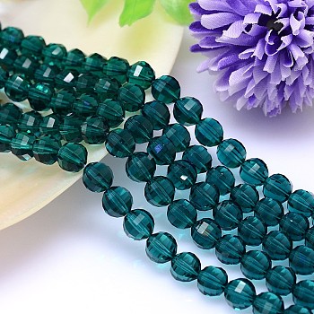 Faceted Round Imitation Austrian Crystal Bead Strands, Grade AAA, Teal, 8mm, Hole: 0.9~1mm, about 50pcs/strand, 15.7 inch