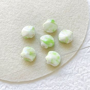 Shell Shape Handmade Porcelain Beads, Lime Green, 12~12.5x13~13.5x7~7.5mm, Hole: 1.8~2mm