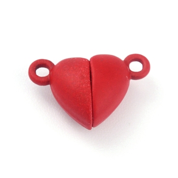 Alloy Magnetic Clasps with Loops, Heart, Red, 15x9.5x6mm, Hole: 1.5mm