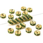 Brass Grade A Rhinestone Spacer Beads, Golden Plated, Rondelle, Nickel Free, Peridot, 5x2.5mm, Hole: 1mm(RSB035NF-10G)