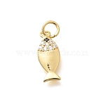 Brass Micro Pave Clear Cubic Zirconia Pendants, Fish Charms, Rack Plating, Long-Lasting Plated, Lead Free & Cadmium Free, Real 18K Gold Plated, 15.5x6.5x2.5mm, Hole: 3mm(KK-Q040-07B-G)