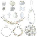 DIY Brass European Style Bracelets Making Kits, Including Resin European Beads and Acrylic Beads, WhiteSmoke, 170x3mm(DIY-YW0012-54)